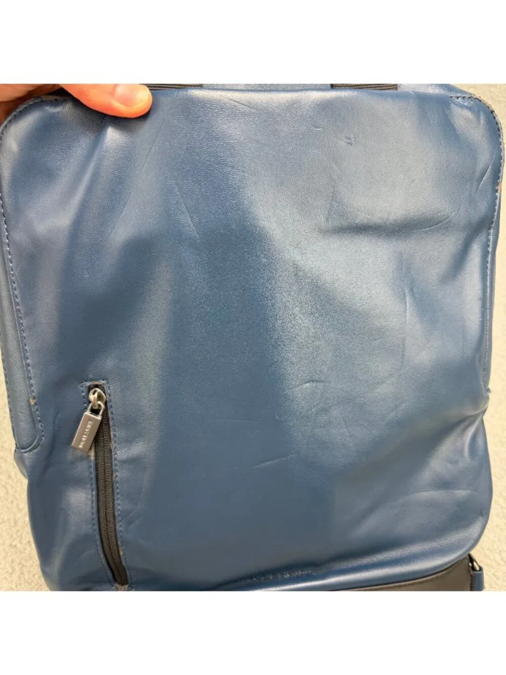 Moleskine Backpack Navy Blue Vertical Device Bag Faux Leather Laptop Mens Womens